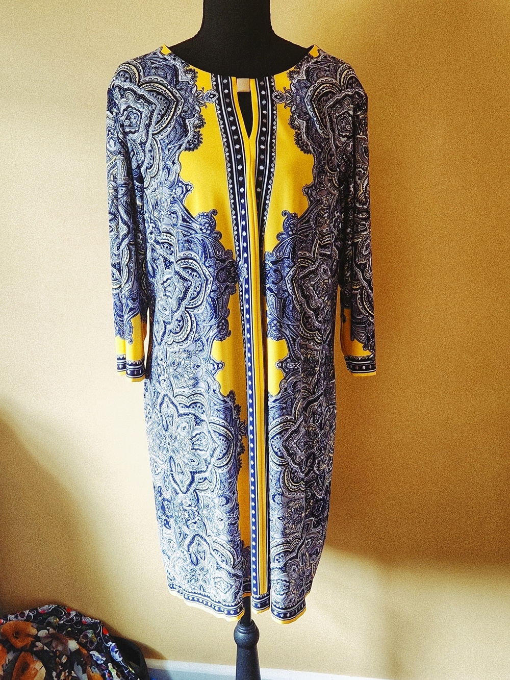 Women's Yellow & Blue Paisley Shift Dress